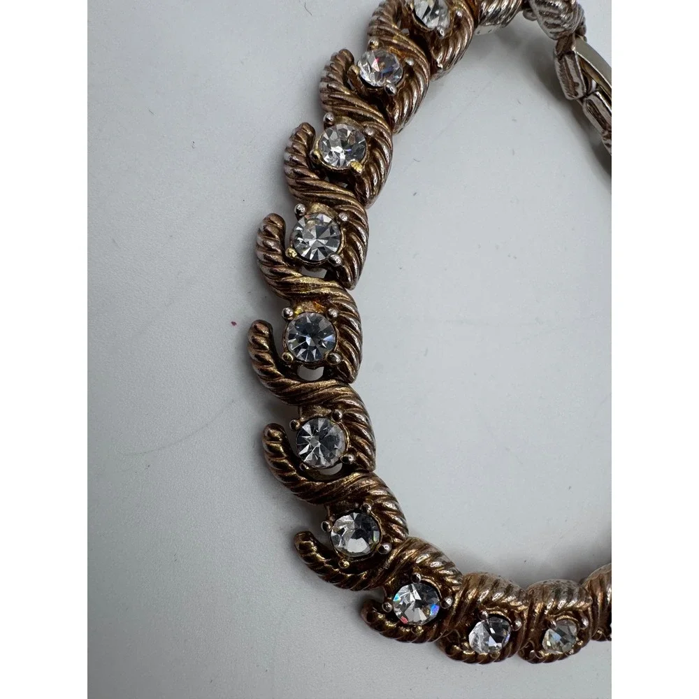Vintage Rhinestone Link Bracelet Gold Tone Swirl Chunky‎ Retro Glam